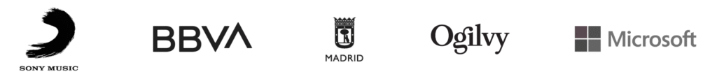 logos de clientes 03 Sony music, BBVA, Comunidad de Madrid, Ogilvy y Microsoft